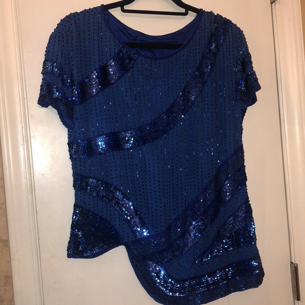 Retro blue beaded blouse